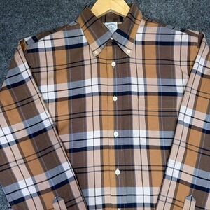 Brooks Brothers Regent Plaid OCBD Shirt Mens Medium Brown Non-Iron Cotton